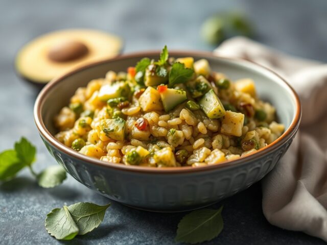 Risotto met Pesto en Avocado Salsa — AI-gegenereerde illustratie