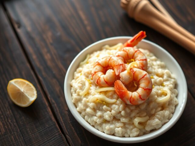 Risotto met Prei en grote Garnalen