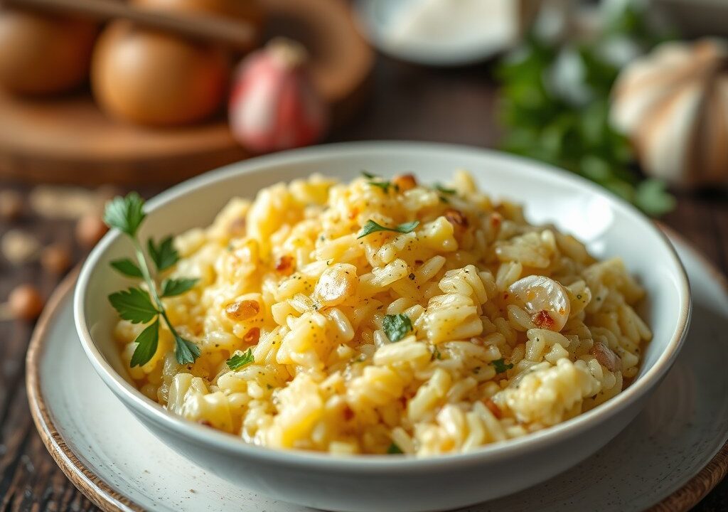 Risotto met saffraan en Hollandse kaas, AI-gegenereerde illustratie