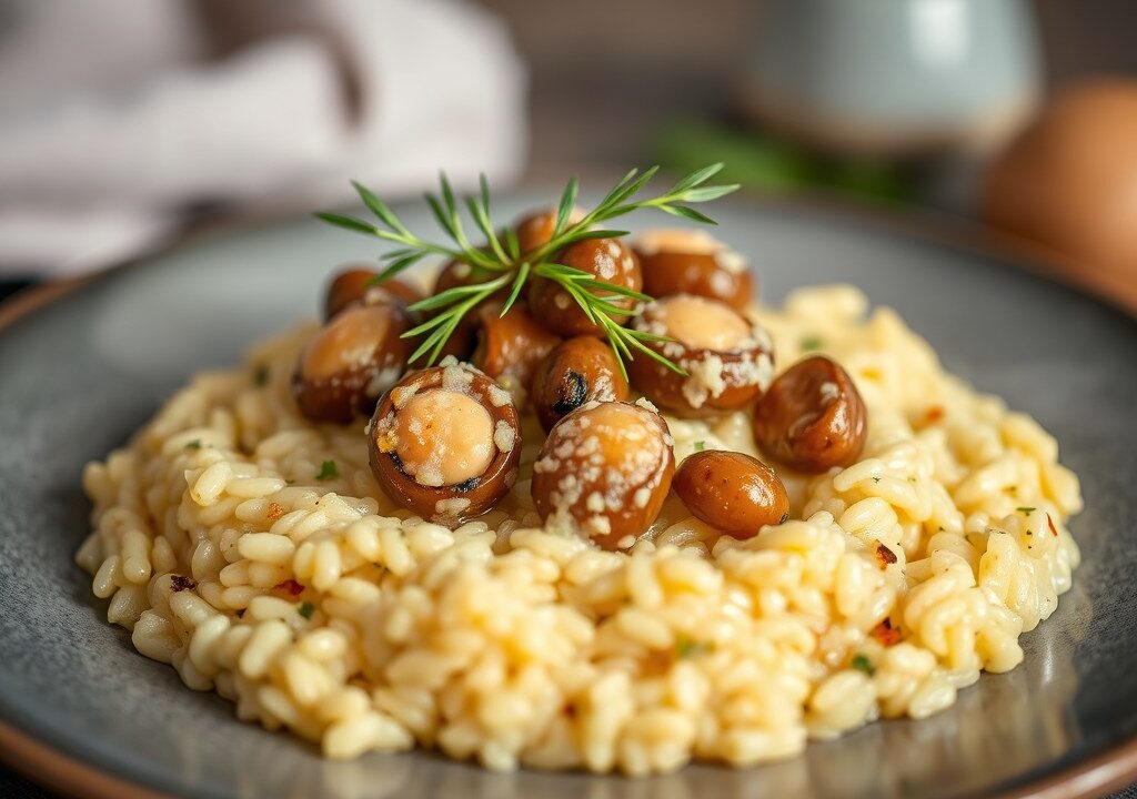 Risotto met tuinbonen, AI-gegenereerde illustratie