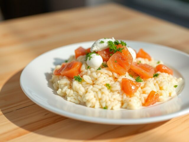 Risotto met zalm, whisky en ricotta