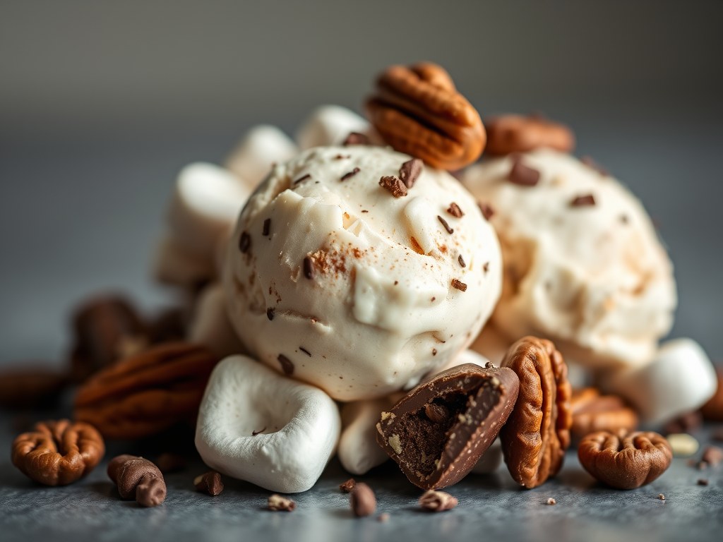 Rocky road ijs, AI-gegenereerde illustratie