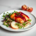 Rode bietensaus met zalm en Aziatische salade