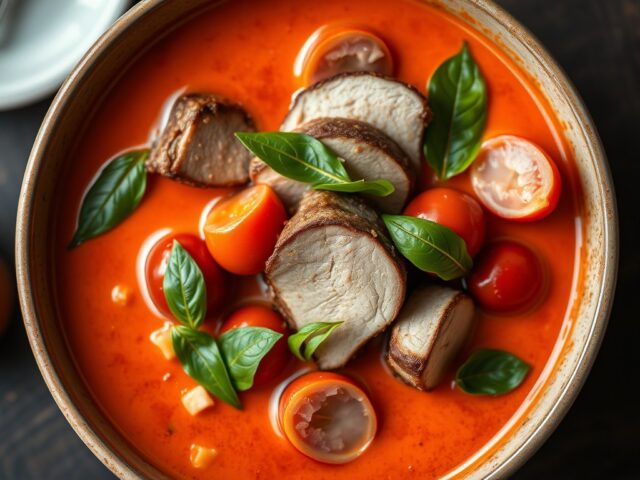 Rode curry met eend, tomaat en lychees