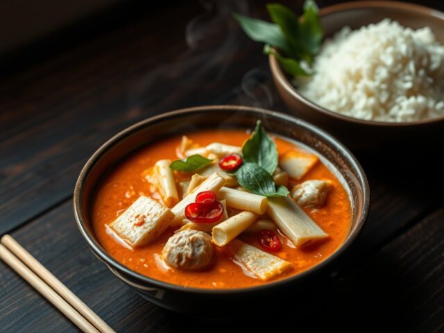 Rode curry met kip en bamboe scheuten