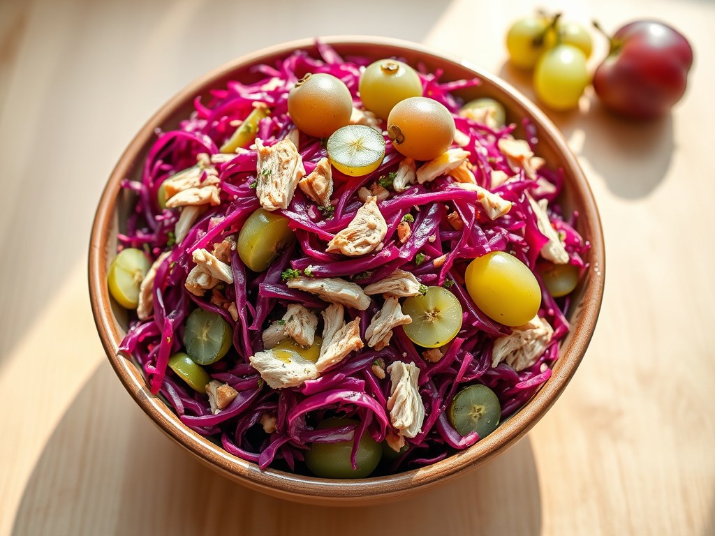 Rode Kool salade met druiven, AI-gegenereerde illustratie