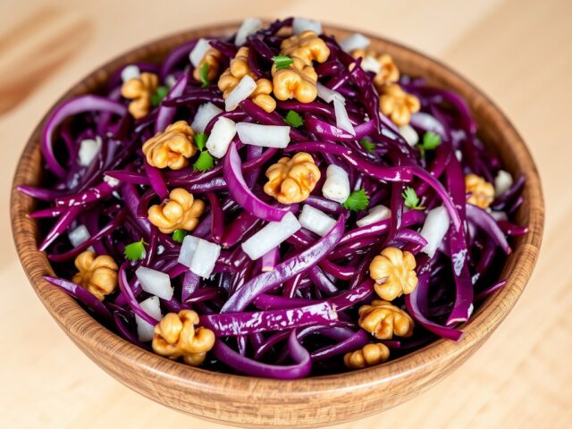 Rode koolsalade met walnoten