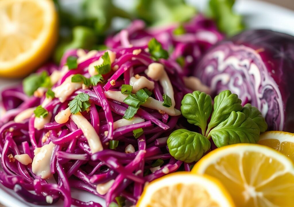 Rode koolsalade (zie opm), AI-gegenereerde illustratie