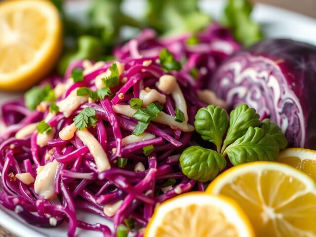 Rode koolsalade (zie opm) — AI-gegenereerde illustratie