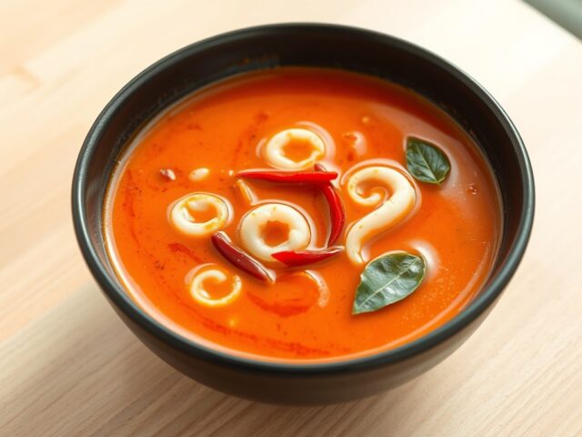Rode Thaise curry soep met inktvis