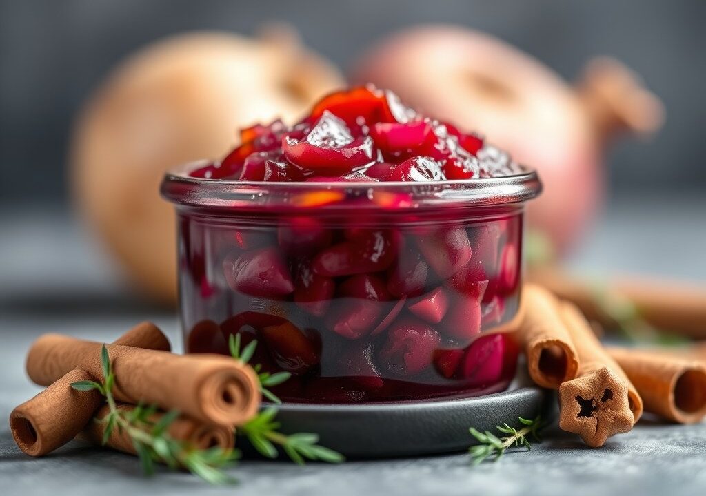 Rode Uien Chutney, AI-gegenereerde illustratie