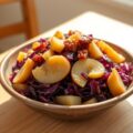 Rodekool met cider, appelen, spek en uien