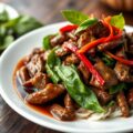 Roerbak van biefstuk met Thaise basilicum (pad kra pao nua)