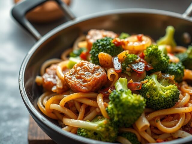 Roerbakmie met shii-take en broccoli