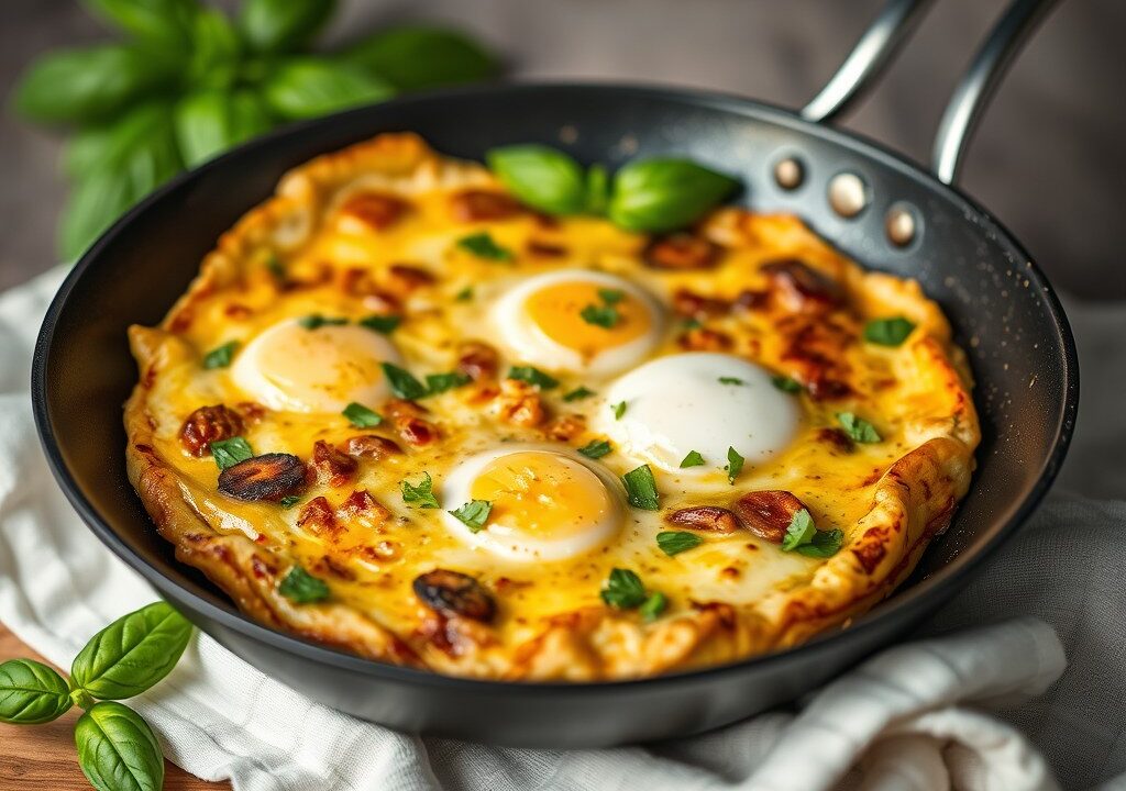 Roergebakken posteleinomelet, AI-gegenereerde illustratie