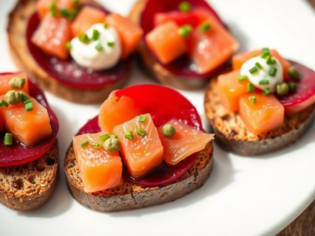 Roggebroodhapje met biet en zalm