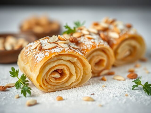 Rollade van filodeeg en amandelen