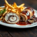 Rollade van kip met morilles en frieten van pastinaak