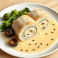 Rollade van visfilet in een Camembertsaus met zeevruchten
