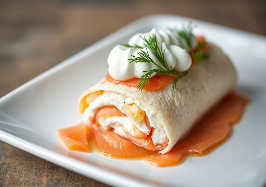 Rollade van zalm en kabeljauw, AI-gegenereerde illustratie