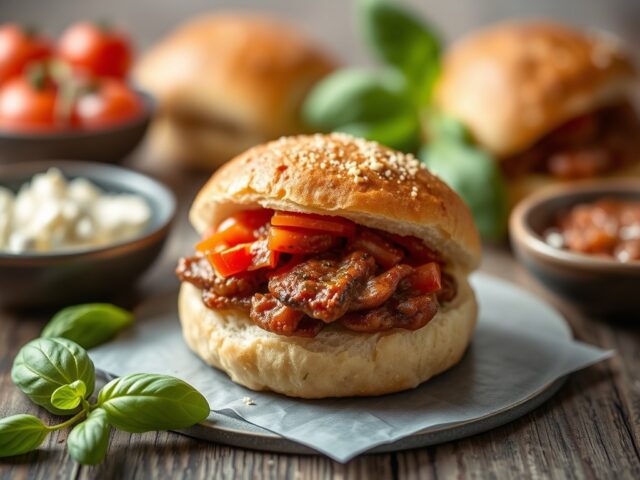 Rolletjes met tomatentapenade, boursin en basilicu