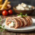Rolmops van tonijn met noordzeekrab, créme van gei