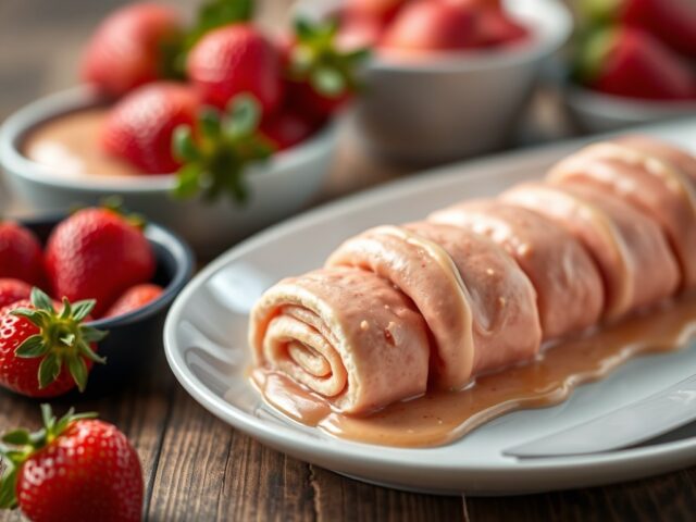 Romanoffrolletjes op Aardbeien met Aardbeisoep — AI-gegenereerde illustratie