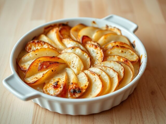 Romige aardappel peer gratin
