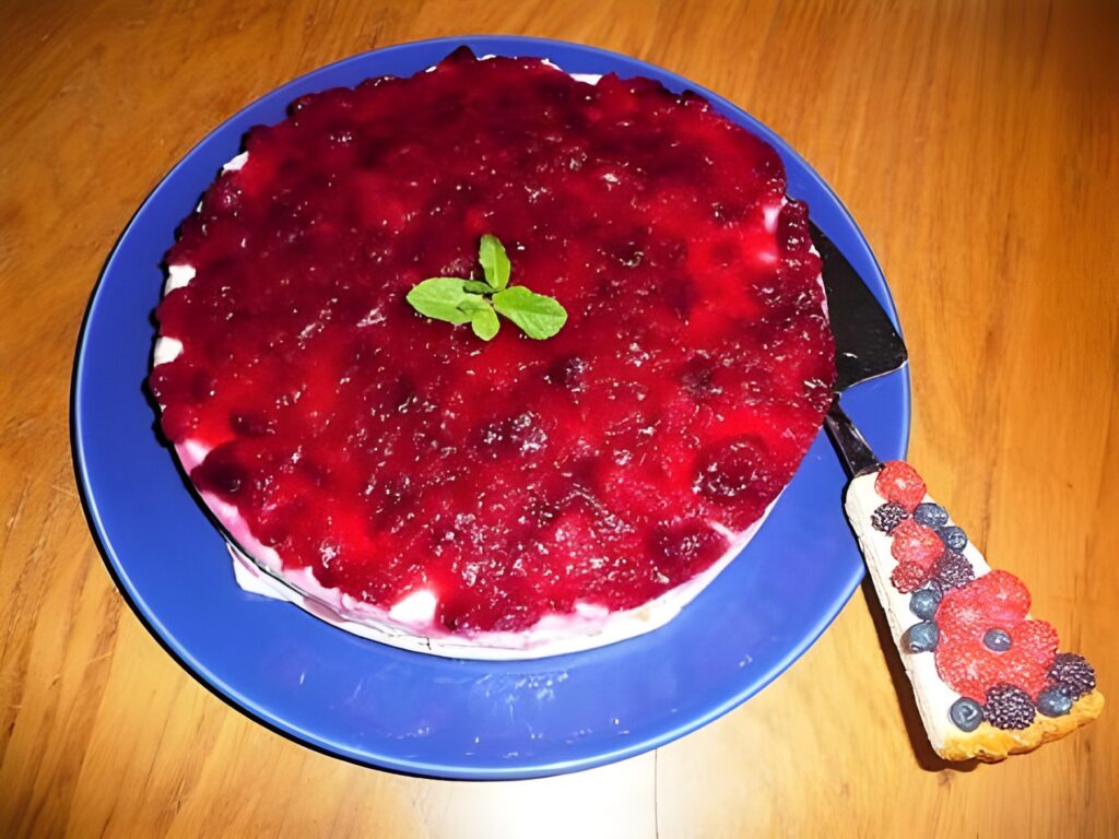 Romige kwarktaart met cranberry compote