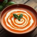 Romige pomodori tomatensoep met basilicum-créme