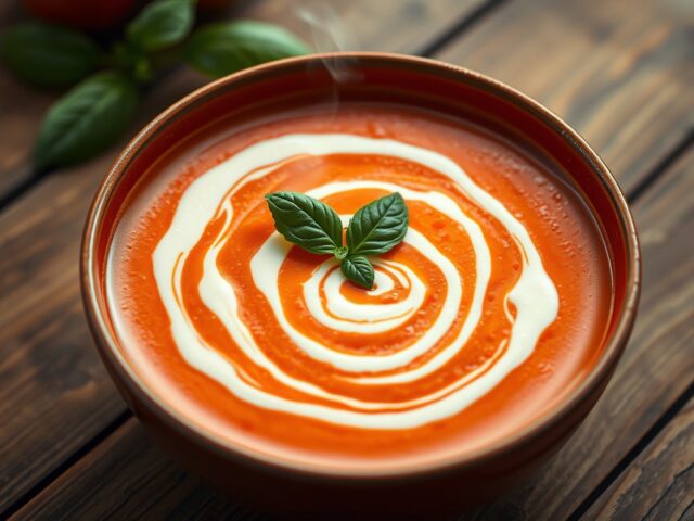 Romige pomodori tomatensoep met basilicum-créme