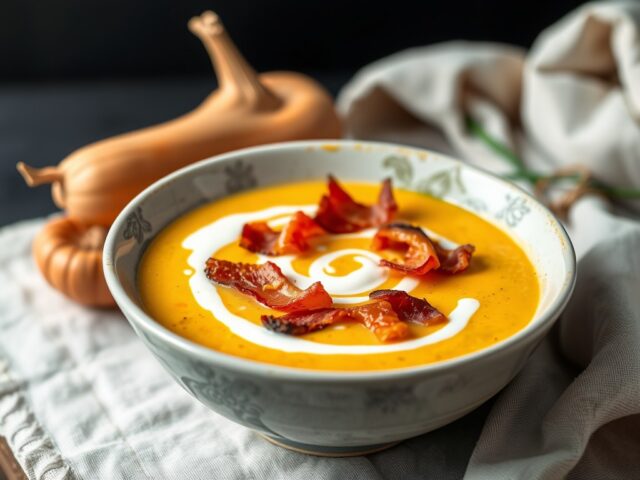Romige pompoensoep met bacon