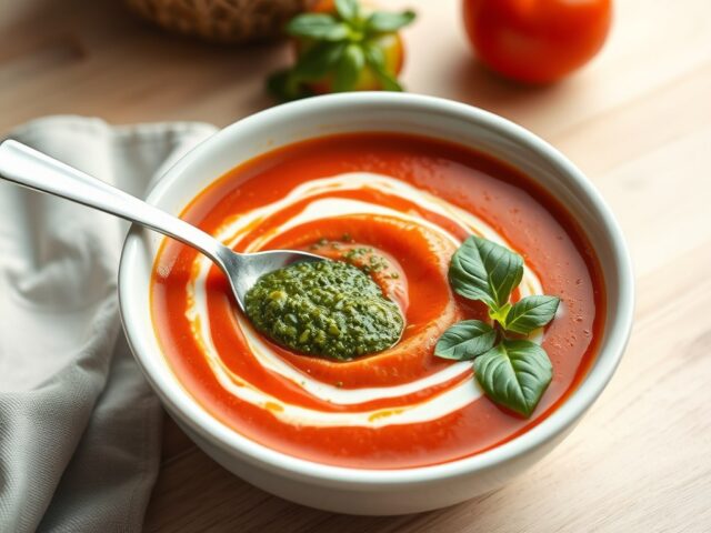 Romige tomatensoep met pesto
