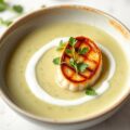 Romige waterkerssoep met gegrilde coquille saint