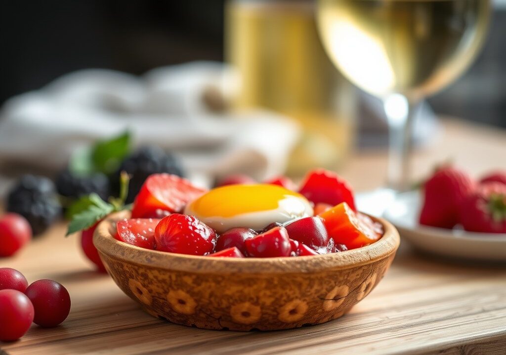 Roodfruit met Riesling, AI-gegenereerde illustratie
