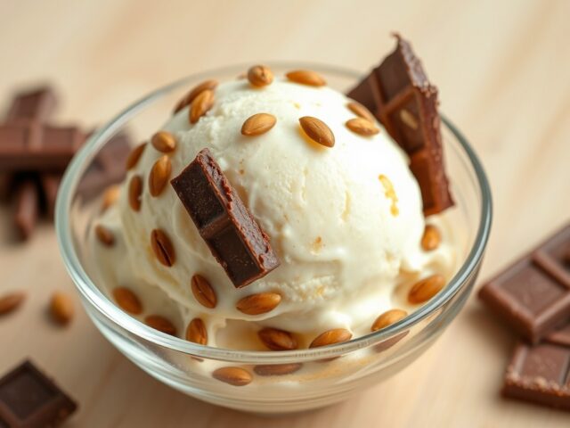 Roomijs met zonnebloempitten en bittere chocolade