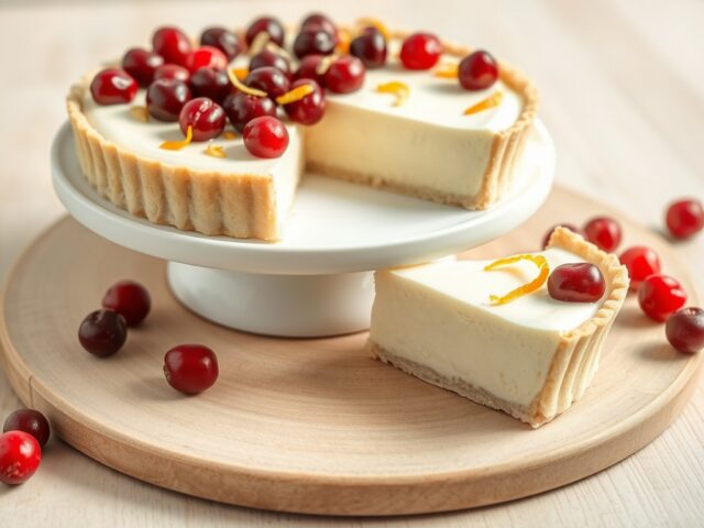 Roomkwarktaart met cranberry topping