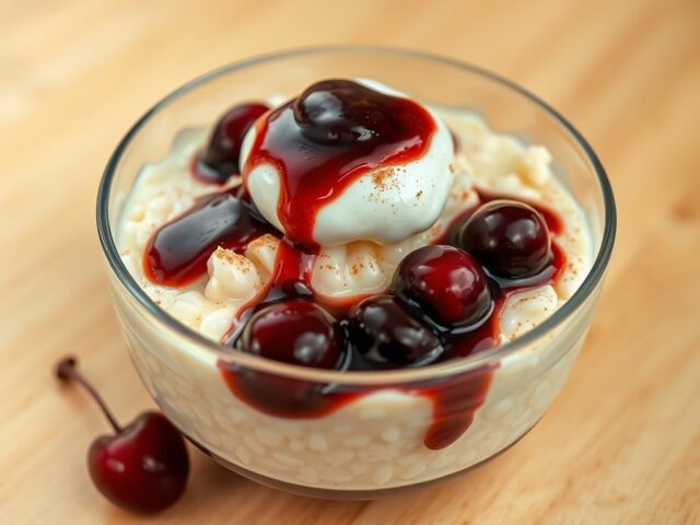 Roomrijstpudding met warme kersensaus