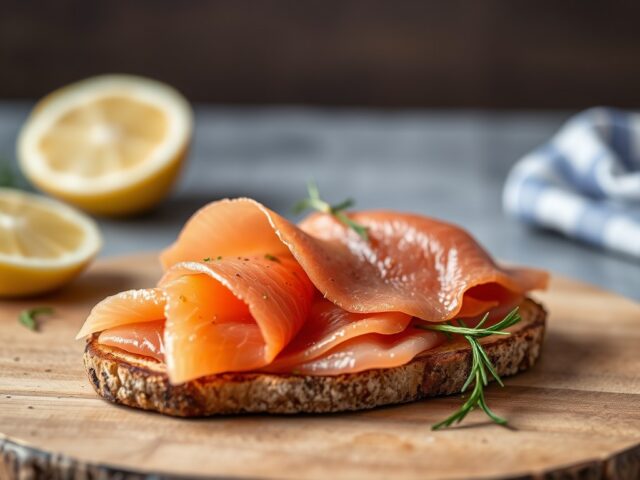 Roos van Gandaham of Parmaham en zalm op een spieg