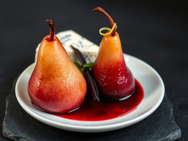 Roquefort met peer in wijnsiroop