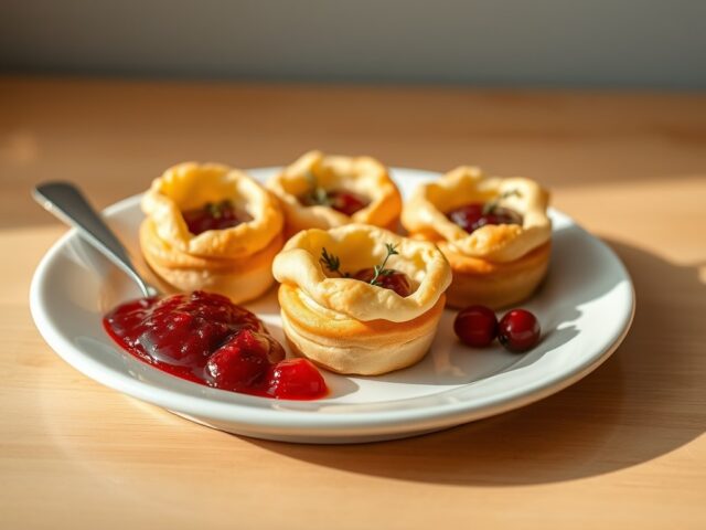 Roquefort-tijmkroontjes met cranberrycompote