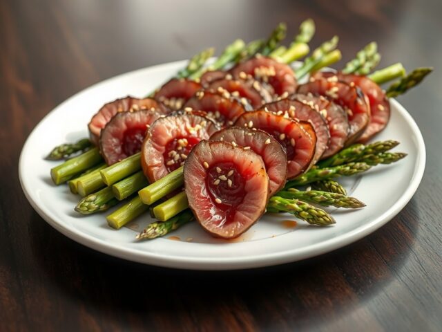 Rosbiefrolletjes gevuld met asperges
