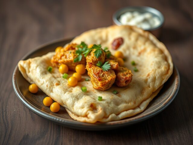 Roti met kip massala, aardappels en kouseband