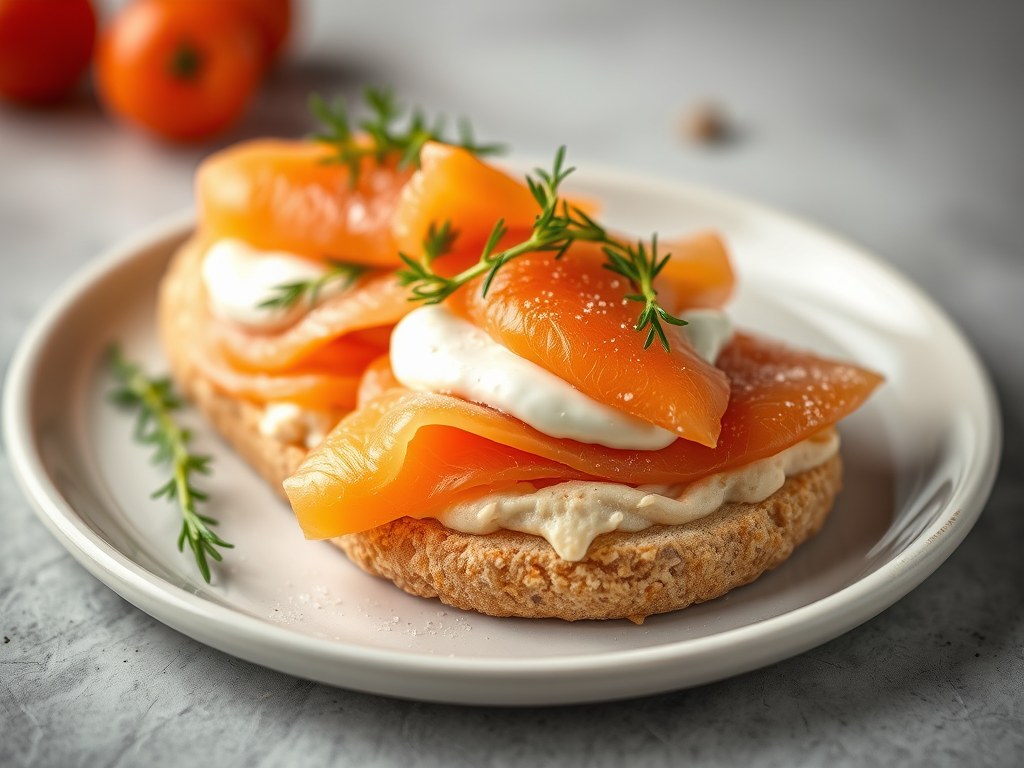 Roulleau van Zweeds tunnbrod met gerookte zalm, AI-gegenereerde illustratie