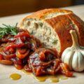 Rozemarijnbrood met uien-confit en knoflook