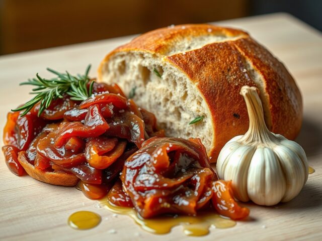 Rozemarijnbrood met uien-confit en knoflook