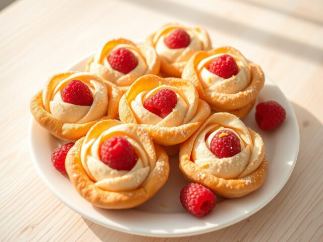Rozen met amandelcréme en frambozen