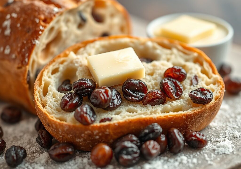 Rozijnen brood, AI-gegenereerde illustratie