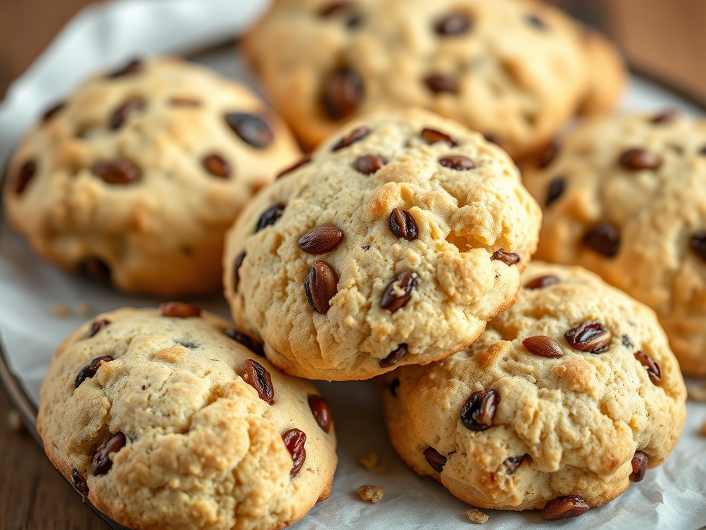 Rozijnenscones met zonnebloempitten, AI-gegenereerde illustratie