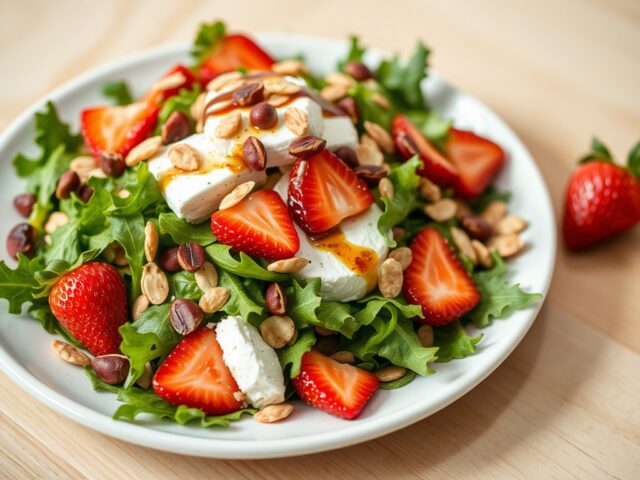 Rucolasalade met brie en aardbeien